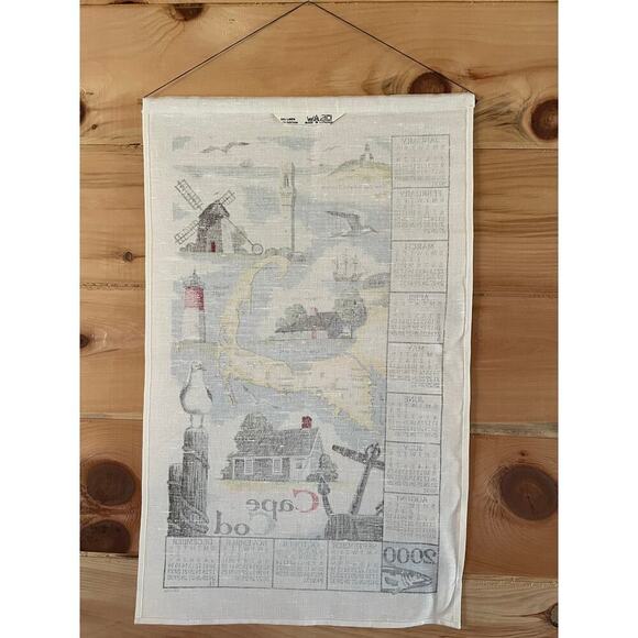 VTG Kay Dee Linen Tea Towel/Wall hanger. CAPE COD. Fish. Map. 2000 calendar - Picture 3 of 3